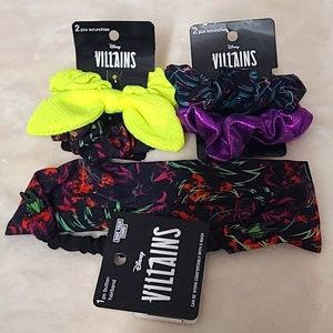 Disney Villains Scrunchies & 1 Headband Ursula 2 pk & Maleficet 2pk